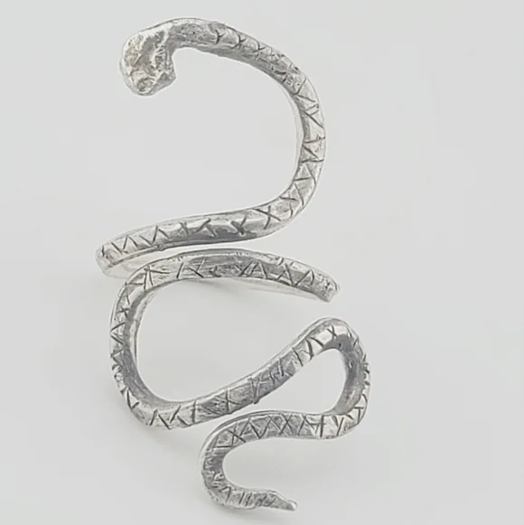SNAKE ADJUSTABLE RING HANDMADE IN STERLING SILVER METAL SIZE 7 AND UP - Picture 1 of 6